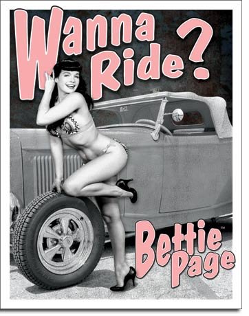 BETTIE PAGE WANNA RIDE BLECHSCHILD USA GROß NEU 40x31cm S2689