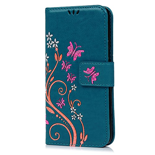 Lanveni Samsung Galaxy S8 Hülle, Handyhülle Galaxy S8 Flip Case Cover PU Lederhülle Schutzhülle Magnetverschluss Ledertasche mit Stander Function Brieftasche Card Slot Handy Tasche mit Bunte Schmetterling Cover Design (Blau)+ 1 x Stylus Pen + 1 x Staubdichte Stecker - 4