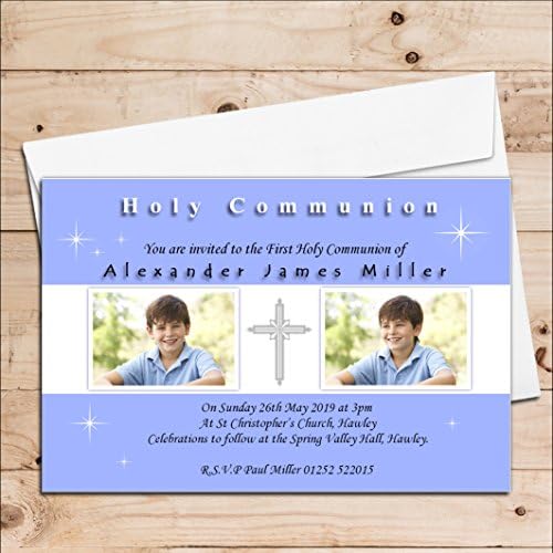 10 Personalised Boys 1st First Holy Communion Invitations Photo Invites N18