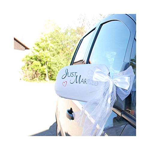 Autobikini-Set „Just Married“, 2 Überzüge mit Schriftzug für die Außenspiegel am Hochzeitsauto - 4