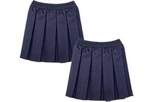STREETWISE CLOTHING QUALITY CASUAL WEAR Twin Pack Grey Pleated School Skirt – Elasticated Waist School Uniform Box Pleat Skirts for Girls Summer Formal Dress Wear Full Elastic Skirt