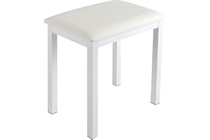 Funkey Banc de Piano B100 - Tabouret Haut de Gamme - Assise Blanche Similicuir 44x30 cm - Pieds Métalliques Stables - Hauteur 50 cm - Couleur Blanc Mat