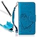 Produktbild Galaxy S5 / S5 Neo Wallet Hülle,Galaxy S5 / S5 Neo Flip Hülle,Leeook Retro Elegant Schön Blau Liebe Herz Schmetterling Butterfly Blume Flower Geprägt Embossed Muster Entwurf PU Lederhülle Flip Case Bookstyle Folio Handyhülle Flip Cover Schale Mappen Tasche Brieftasche Bumper mit Kartenfächer und Standfunktion Magnetverschluss Wallet Tasche Etui für Samsung Galaxy S5 / S5 Neo + 1 x Schwarz Eingabestift-Blue