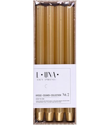 Decoraparty Lot de 10 bougies dorées h 29 cm, longues coniques en or métallisé élégantes décorations en cire de table pour célébrations, Nouvel An, anniversaire, Noël, pour chandelier