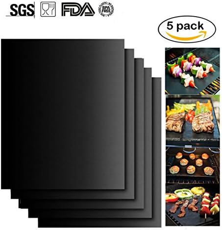 Grill Mats – Set of 5 Kenove BBQ Non-Stick Grill and Baking Mat Reusable No Pfoa Toll On Coal, Gas, Electric, Weber Style BBQ Charcoal, Oven, Grill – Ideal For Cooking Meat, Vegetables, Shellfish.