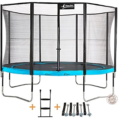 Kangui - Trampoline de Jardin Rond 430 cm + Filet de sécurité + échelle + kit d'ancrage PUNCHI Atoll 430