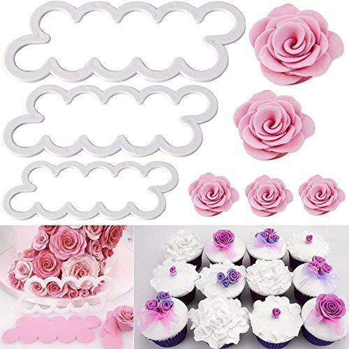 KAISHANE 3D Coupe pétale de rose Outil de décoration de gâteau Moule à fondant à fleurs glaçantes Emporte-pièce 3pcs bricolage accessoires de cuisson