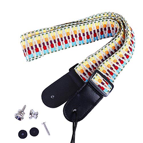 Paisen Rainbow Ukulele Strap Knitting Cotton Belt y Microfiber Leather Head con 2 botones de correa para ukelele o guitarra de tamaño pequeño, 4 cm de ancho, longitud ajustable de 83 cm a 147 cm