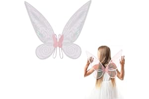 BUZIFU Alas de Hada Rosa Alas de Hadas para Adultos y Niña Alas de Elfo Brillantes Alas de Hada Transparente Alas de Mariposa para Disfraz con Tirantes Elásticos para Fiesta Cumpleaños Halloween