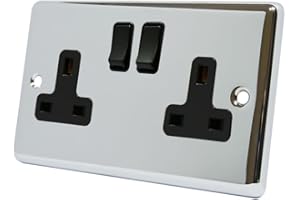 ALLIANCE ELECTRICAL AET CPC2GSOCBL 13 A 2-Gang Polished Chrome Classical Double Plug Socket with Black Insert Plastic Rocker Switches
