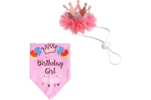 AIMICOCA Hunde Geburtstags Bandana Hut Set, Geburtstagsparty-Zubehör, Hunde Bandana Junge Mädchen Welpen Geburtstags Krone Hut Schal für kleine mittelgroße Hundewelpenkatze (Pink)