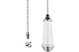 TXErfolg Pull Chain Extension with Ball Chain 85cm Length 8cm - Bathroom Light Pull Cord Handle Chrome for Toilet Ceiling Fan Switch (White)