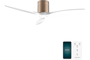 Cecotec - Deckenventilatoren EnergySilence Aero 5500 Aqua GoldWhite Connected, DC 40 W Motor, Wi-Fi-Steuerung, Innen- und Außengebrauch, 3 Flügel, 6-Geschwindigkeit, Eisenweiß