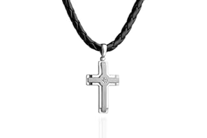 STERLL Collana Da Uomo Con Pendente A Croce In Argento 925 E Catena In Pelle Regolabile