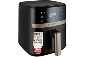 ‎RUSSELL HOBBS Russell Hobbs Heißluftfritteuse L 4,3L Rapid AirFryer [sehr kleines Gehäuse, sehr leise, 9 Programme] SatisFry (spülmaschinenfest, Fritteuse ohne Öl, TouchScreen, Grillen, Backen, Braten etc) 27610-56