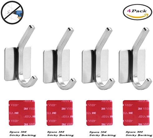 Pack of 4 Self Adhesive Hooks LMYTech Storage Hook Up Wall Mount Hook Waterproof 304 Stainless Upper and lower Hook Design Spare 3M Sticky Backing Kitchen Bathroom Living Room Storage Best Choice