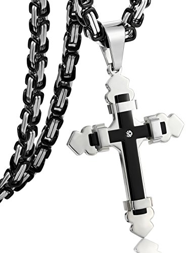 Jstyle Schmuck Edelstahl Halstekette Zirkonia Kreuzanhänger Anhänger mit königskette Kette Halskette 3 * 5cm für Herren auswahlbar Länge