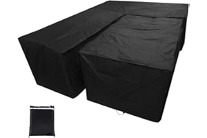 JTWEB New_Soul L Shaped Cover Patio Sofa Furniture Couch Cover 210D Waterproof Dustproof Polyester Garden Corner Sofa Couch Protector Cover with Storage Bag Black 215x215x87CM&155x95x68CM