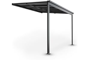 Juskys Terrassenüberdachung Borneo 3x3 m — Sonnenschutz aus Aluminium mit transparenten Doppelstegplatten — Terrassendach zur Wandmontage in Anthrazit