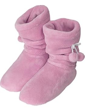 Damen-Fleece-Hausschuhe mit rutschfester Sohle und Bommeln am Schaft