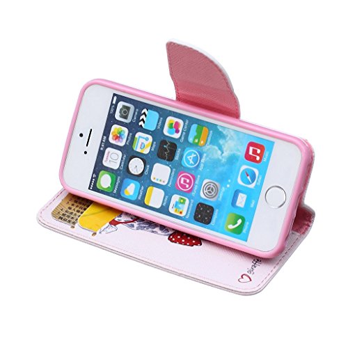 Mo-BeautyÂ® Apple iPhone 5 5S SE Leather Case [Free Tempered Glass Screen Protector],Full Body Colorful Pattern Design Flip PU Leather Wallet Card Slot Stand Case Cover For iPhone 5S/5/SE (Giraffe)