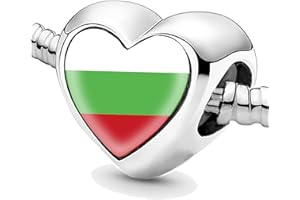 ERKIC Bon4azuré Koraliki do bransoletek Bułgaria Srebrna Flaga Zawieszki dla kobiet Charm Perła Biżuteria Prezenty Pomysły na prezent dla dziewczyn, Srebro