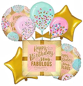 Propsicle Birthday Foil Stay Fabulous Balloon Pack of 5 Rose Gold Party Decoration Item for Girl Princess Queen Theme