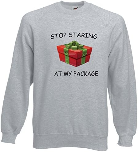 PJStream Stop Staring At My Package Christmas Sweatshirt (Grey, S)