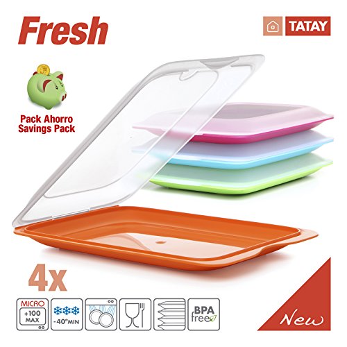 TATAY 1180001 - Wurstbehälter FRESH System, Vier Einheiten in blau, orange, grün und rosa Farben enthalten, Maßnahmen 17 x 3.2 x 25.2 cm