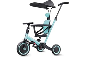 newyoo Tricycle for Toddlers 1-3, Toddler Tricycle with Push Handle & Canopy, Toddler Bike, Birthday Gift & Toys for Girl & Boy, 6 in 1 Baby Trike, Balance Bike, TR009
