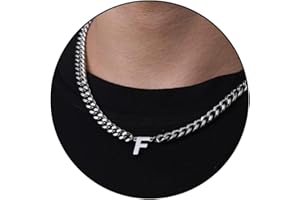 Esmoly Chaine Acier Inoxydable Collier Homme Lettre A-Z Argent Or Noir Chaîne Cubaine Réglable 18+2 Inches Cadeau Homme Garcon 6.5mm