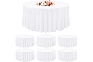 YMHPRIDE 6 Packs White Round Table Cloth 120 Inch Circular Table Cloth Stain and Resistant Washable Polyester Round Tablecloth Table Cover for Wedding,Birthday, Parties,Banquet, Dinner Tables Decorate