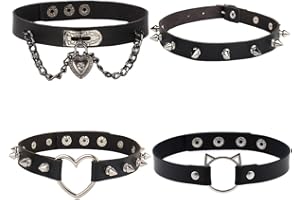 Conruich 4 Stück Leder Choker Damen Herz Anhänger Choker Einstellbar PU Leder Halskette Set Metall Ring Halsband Schwarz Punk Rock Gothic Halsband Kragen mit Kreis Herz für Frauen Zubehör