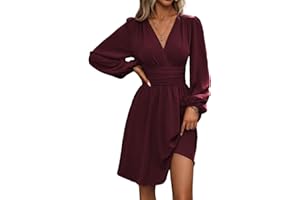 LIAMERHE Women's Summer/Winter Midi Dress V-Neck Wrap Short Sleeve/Long Sleeve Sundress Ladies Casual Elegant Spring Solid Dress Beachdress for Wedding Party