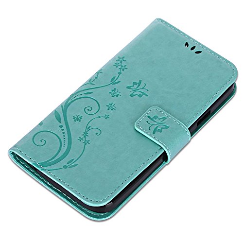 Doogee X6 / X6 Pro Hülle, SpiritSun Ledertasche Schutzhülle für Doogee X6 / X6 Pro Folio PU Leder Tasche Case Cover Bookstyle mit Standfunktion und Kredit Kartenfächer mit Staubstecker und Stylus Pen (Schmetterling und Blume, Grün) - 3