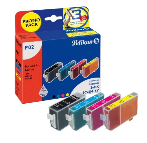 Pelikan Druckpatronen PromoPack P02 ersetzt Canon BCI-3eBK/BCI-6C/BCI-6M/BCI-6Y, C/M/Y/BK PIG
