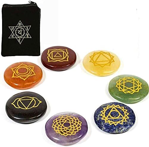 7 Chakra symbol Reiki Stone crystals set in an embroidered bag.