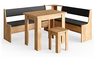 Vicco Gruppo panca ad angolo Roman, Quercia dorata/Antracite, 180 x 150 cm con tavolo