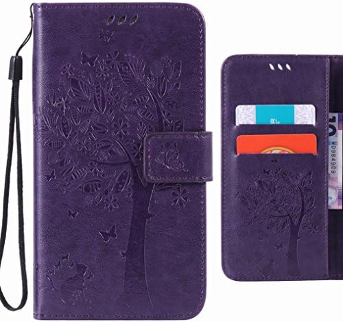 For Huawei Mate S Case, Ougger Tree Cat Printing Wallet Cover Card Slot Premium PU Leather Flip Case Magnetic Bumper Pouch Holster Stand-View Function (Purple)
