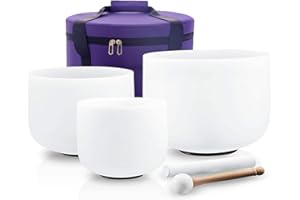 Hye-eun Lot de 3 bols chantants en cristal - 432 Hz - 20,3 cm - E - 11" C - Avec sac de transport - Maillets pour la guérison du son, la rétention de l'équilibre, la thérapie et la méditation, le yoga