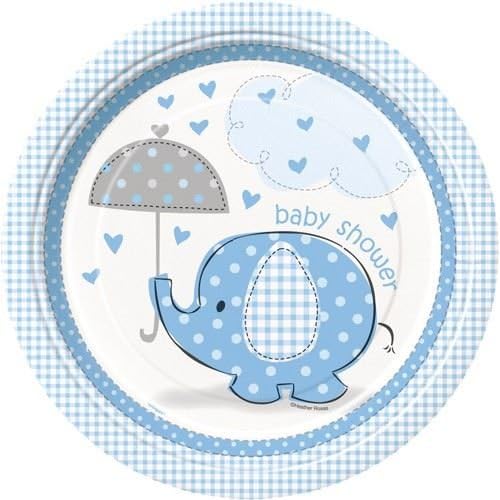 Disposable Party Paper Plates 9 Inch Cute Baby Blue Elephant Baby Shower 15/Pack