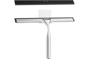 Radikor Rasqueta Limpiacristales para Ducha, 25.5cm Escobilla de Ducha de Acero Inoxidable, para Ducha, Baño, Azulejos, Espejos, Ventanas, con 1 Gancho y 1 Hoja de Silicona de Repuesto, Plateado