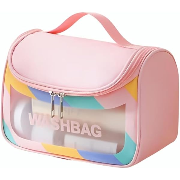 Borsa da toilette alla moda, trasparente, trasparente, impermeabile, in PVC, per il trucco, per la donna (giallo), Giallo, moderno