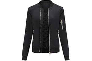 YFFUSHI Femme Veste Blouson Bomber Léger Court Zippé Jacket Slim Fit Avec Poches Automne Hiver Outwear