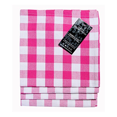 Homescapes Servietten Set Block Check 4tlg pink weiß kariert 45 x 45 cm aus 100% reiner Baumwolle, Stoffservietten