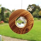 Fenster Deko zum Aufhängen | Holz mit Kristall 40mm Kreis | Sonnenfänger | Fensterdeko Geschenkidee