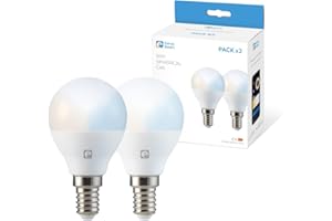 Garza Smarthome - Pack 2 Bombilla LED Inteligente Wifi Esférica G45 E14 5W (40W de Equivalencia) CCT, Intensidad regulable, Programable, Control por Voz y App (Alexa/Google Home), Wifi 2,4 GHz