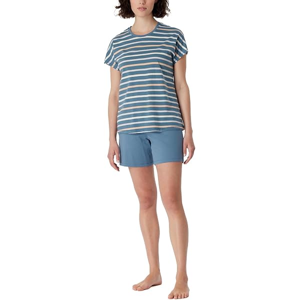 Schiesser Damen-Schlafanzug – Baumwoll-Pyjama Set Kurz, Bequem, Mit Kontrastnähten