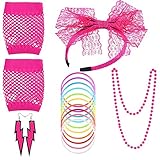 ❤Paket & Beste Geschenk: 1 Stirnband + 1 Fischnetz Handschuhe + 1 Neon Perlen + 1 Neon Ohrringe + 1 Paar Bein Socke. Sie können als Geschenk kaufen, um Ihre Freunde, Familie oder Liebe zu einer 80er-Themen-Party zusammen zu gehen.