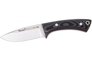 ELECTROPOLIS Cuchillo deportivo Muela PECCARY-8M fabricado en acero MoVa, hoja de 7 cm, mango micarta canvas negra, funda Kydex y paracord, peso 70 gr + tarjeta multiusos de regalo